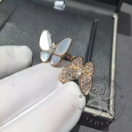 Van Cleef Arpels Ring Two Butterfly Diamonds-MOP