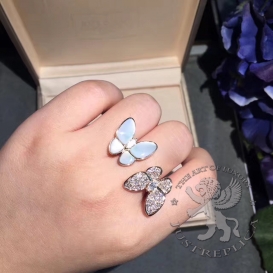 Van Cleef Arpels Ring Two Butterfly Diamonds-MOP