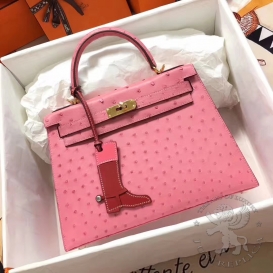 Hermes Kelly Ostrich 28cm Rose Confetti 1Q PHS