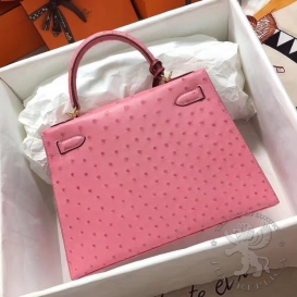 Hermes Kelly Ostrich 28cm Rose Confetti 1Q PHS