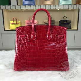 Hermes Birkin Crocodile Shiny Alligator 25cm Red