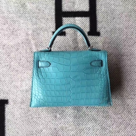 Hermes Kelly New 20cm Crocodile Alligator Matte Bleu Saint-Cyr 3Z