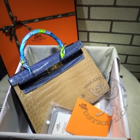 Hermes Kelly Crocodile Shiny Niloticus 32cm Sellier Tri-color