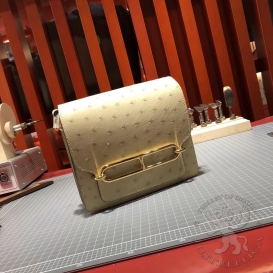 Hermes Roulis Ostrich 19cm Natural