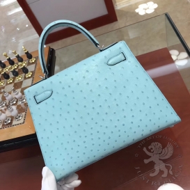 Hermes Kelly Ostrich 28cm Blue Atoll 3P FHS