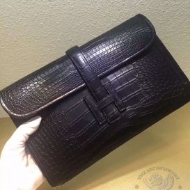 Hermes Jige PM Clutch Crocodile Matt Niloticus Black