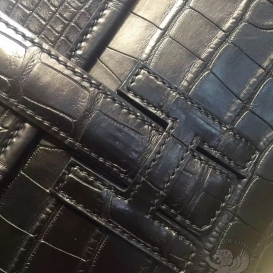 Hermes Jige PM Clutch Crocodile Matt Niloticus Black