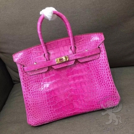 Hermes Birkin Crocodile Shiny Alligator 25cm Fuchsia 5J