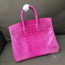 Hermes Birkin Crocodile Shiny Alligator 25cm Fuchsia 5J