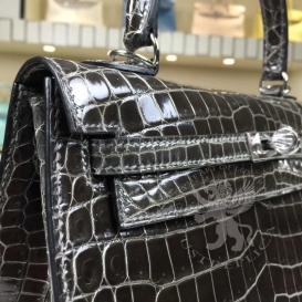 Hermes Kelly Crocodile Shiny Porosus 25cm Grey 