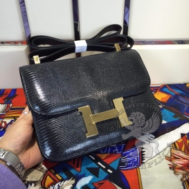 Hermes Constance Lizard 23cm Black