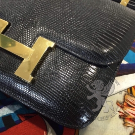 Hermes Constance Lizard 23cm Black