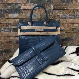 Hermes Jige Clutch Crocodile Matt Niloticus Bleu de Malte