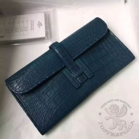 Hermes Jige Clutch Crocodile Matt Niloticus Bleu de Malte