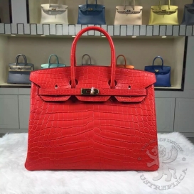Hermes Birkin Crocodile Matte Niloticus 35cm Rouge Casaque