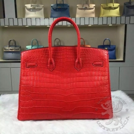 Hermes Birkin Crocodile Matte Niloticus 35cm Rouge Casaque