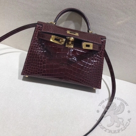 Hermes Kelly New 20cm Crocodile Alligator Shiny Bordeaux 57