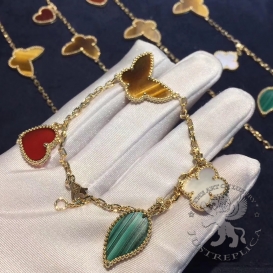 Van Cleef Arpels Bracelet Lucky Alhambra 4 motifs MOP Malachite Tiger Eye Carnelian