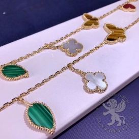 Van Cleef Arpels Bracelet Lucky Alhambra 4 motifs MOP Malachite Tiger Eye Carnelian