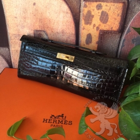 Hermes Kelly Cut Clutch Crocodile Niloticus Black
