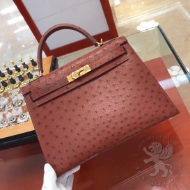 Hermes Kelly Ostrich 32cm Cuivre 6C PHS