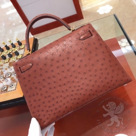 Hermes Kelly Ostrich 32cm Cuivre 6C PHS