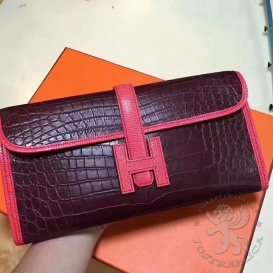 Hermes Jige Clutch Crocodile Matte Niloticus Lizard Bordeaux