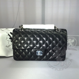 Chanel Classic Black Lambskin Medium 25.5cm SHW