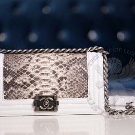 Chanel Boy Python 20cm Natural White