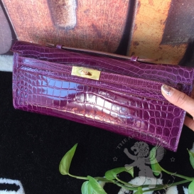 Hermes Kelly Cut Clutch Crocodile Niloticus Purple