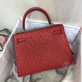 Hermes Kelly Ostrich 32cm Rouge Casaque Q5 FHS