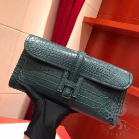 Hermes Jige Clutch Crocodile Matte Porosus Vert