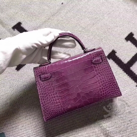 Hermes Kelly New 20cm Crocodile Alligator Shiny Anemone