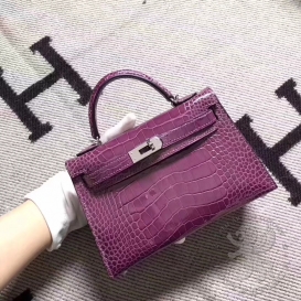 Hermes Kelly New 20cm Crocodile Alligator Shiny Anemone