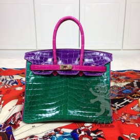 Hermes Birkin Crocodile Shiny Niloticus 25cm Tri-color