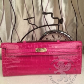 Hermes Kelly Cut Clutch Crocodile Niloticus Shiny Fuchsia