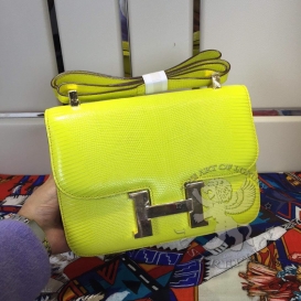 Hermes Constance Lizard 23cm Yellow