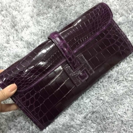 Hermes Jige Clutch Crocodile Shiny Niloticus 59 Raisin
