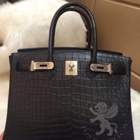 Hermes Birkin Crocodile Matte Porosus 30cm Black Matt HW