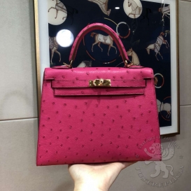 Hermes Kelly Ostrich 25cm Rose Tyrien E5 PHS