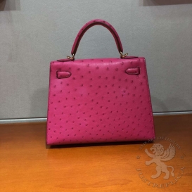 Hermes Kelly Ostrich 25cm Rose Tyrien E5 PHS