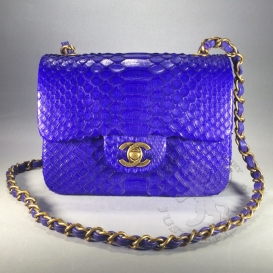 Chanel Classic Python 17cm Blue