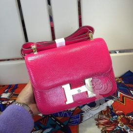 Hermes Constance Lizard 23cm Rose Tyrien