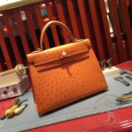 Hermes Kelly Ostrich 28cm Orange 93 FHS