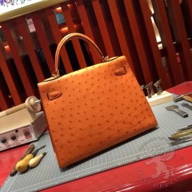 Hermes Kelly Ostrich 28cm Orange 93 FHS