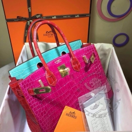 Hermes Birkin Crocodile Shiny Porosus 30cm Tri-color Horseshoe