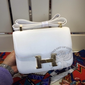 Hermes Constance Lizard 23cm White