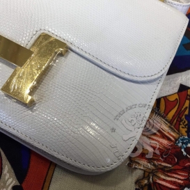 Hermes Constance Lizard 23cm White