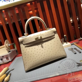 Hermes Kelly Ostrich 28cm Parchemin 3C FHS