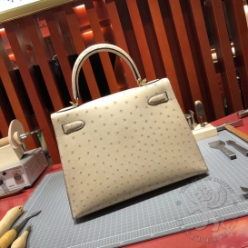 Hermes Kelly Ostrich 28cm Parchemin 3C FHS